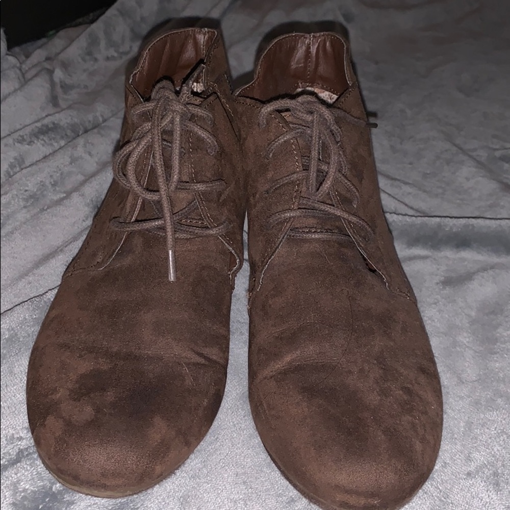 brown wedge booties!